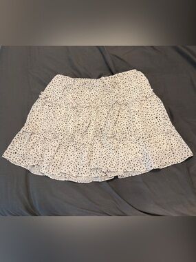 Princess Polly White Tiered Mini Skirt with Black Dot Print